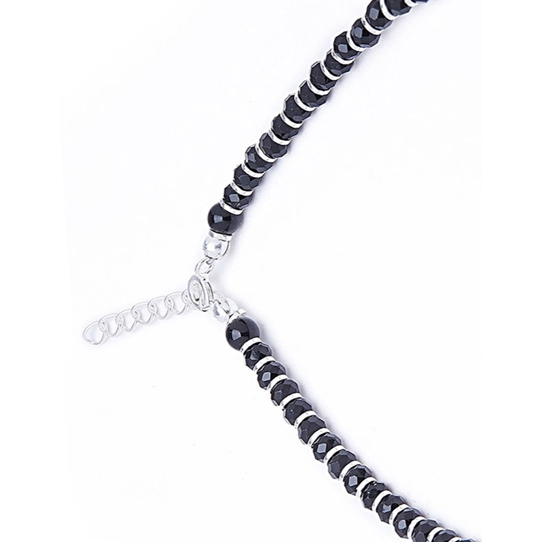 Classic Black & Red Beaded 925 Sterling Silver Anklet