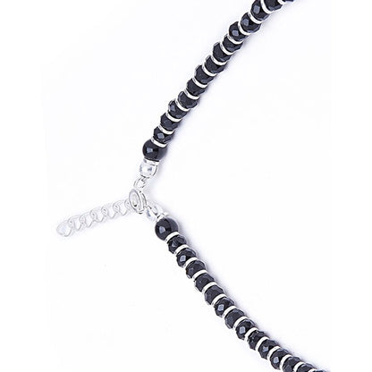 Classic Black & Red Beaded 925 Sterling Silver Anklet