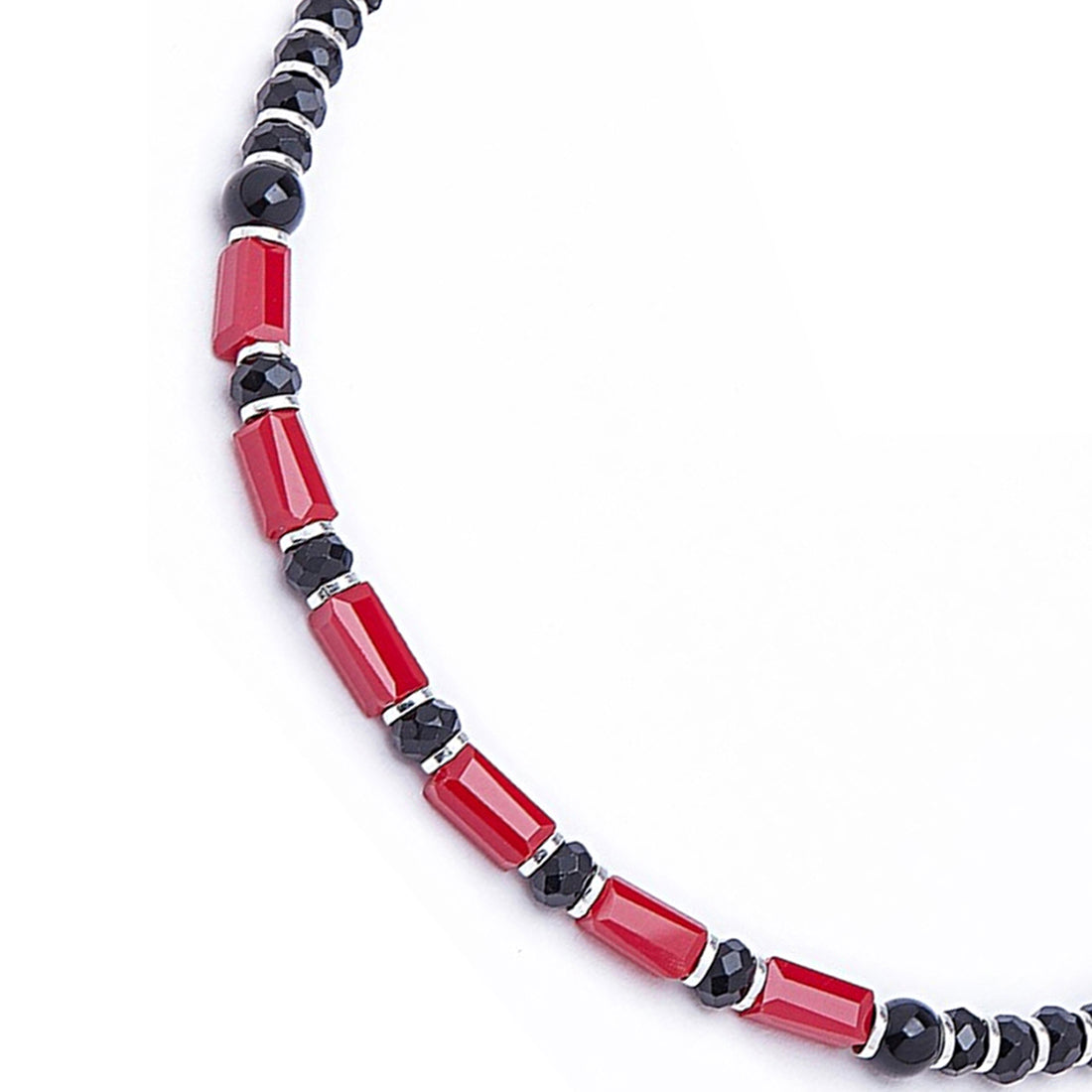 Classic Black & Red Beaded 925 Sterling Silver Anklet