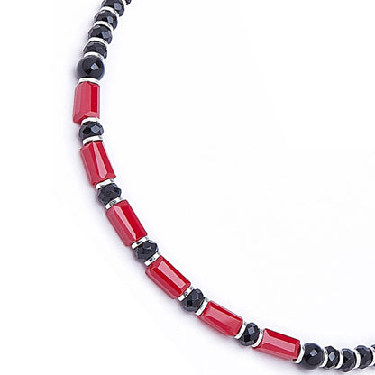 Classic Black & Red Beaded 925 Sterling Silver Anklet
