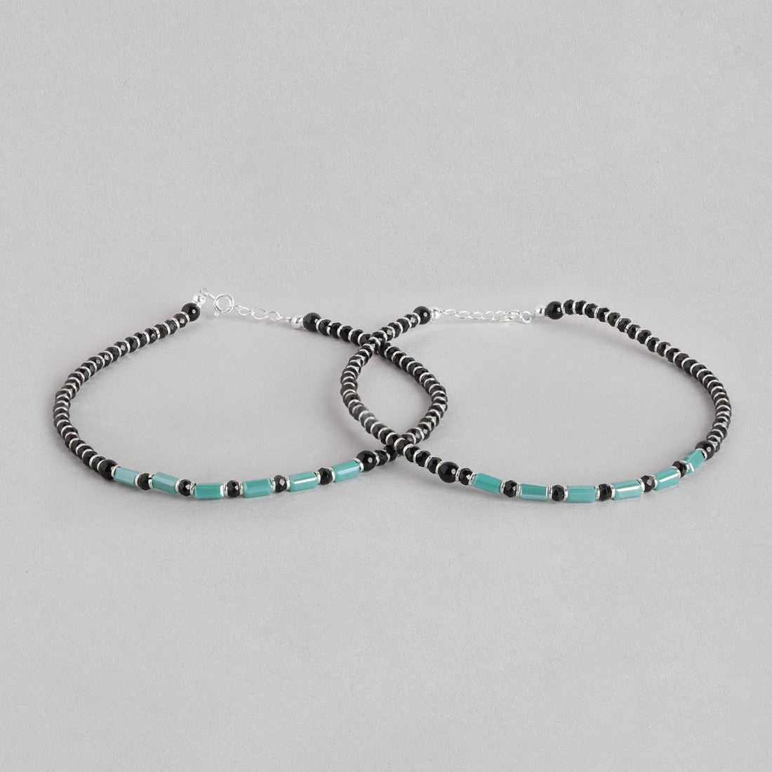 Green Stone & Beads 925 Sterling Silver Anklet