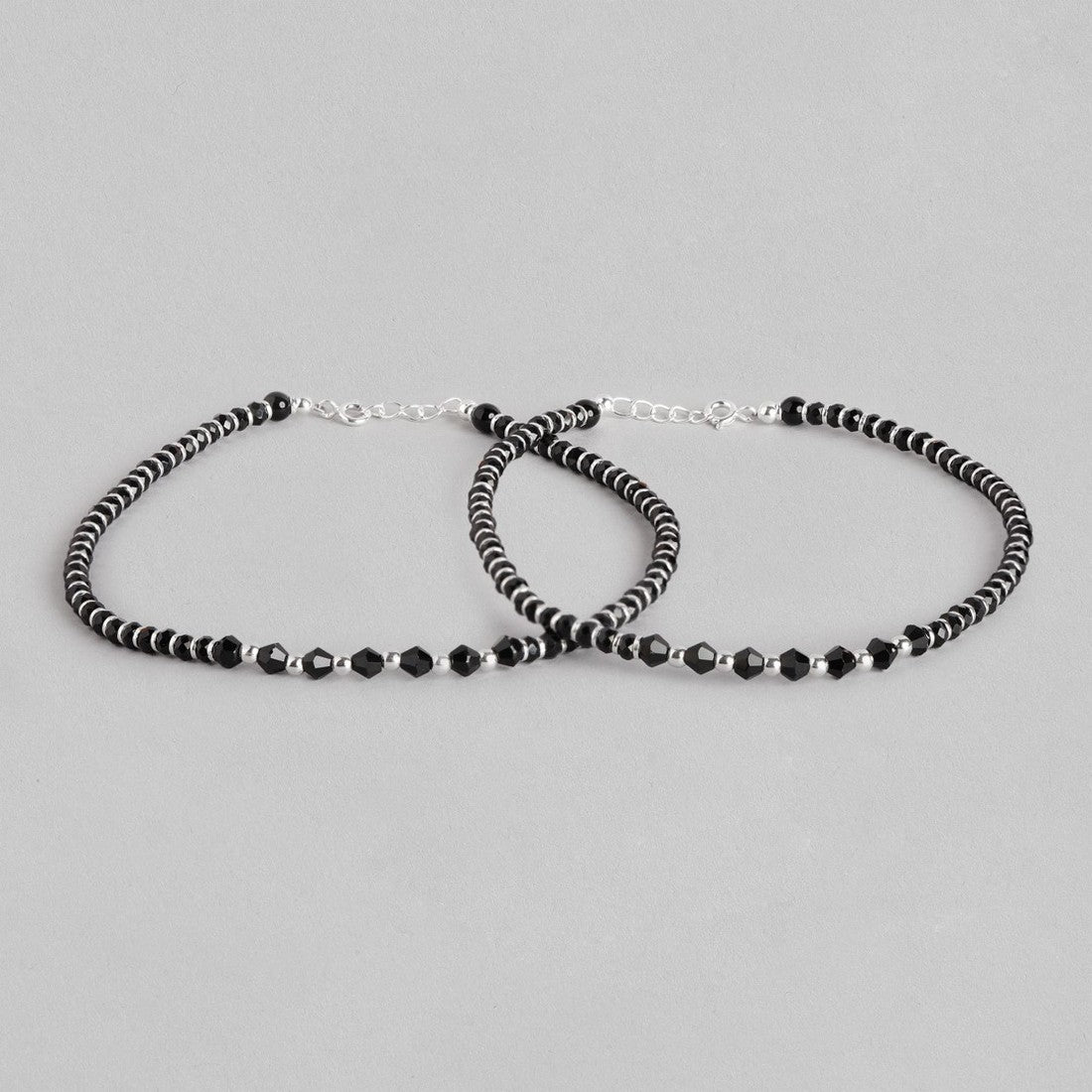 Black & White Beaded Stone 925 Sterling Silver Anklet