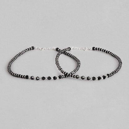 Black & White Beaded Stone 925 Sterling Silver Anklet