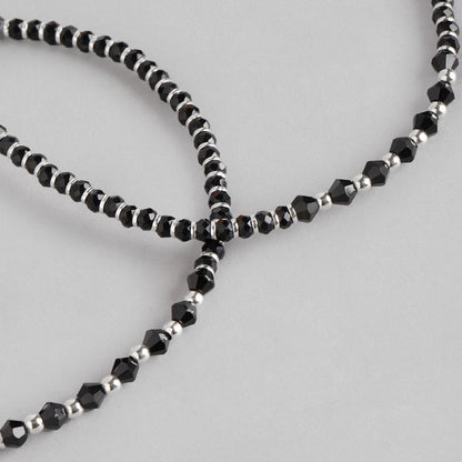 Black & White Beaded Stone 925 Sterling Silver Anklet