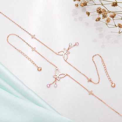 Butterfly 925 Sterling Silver anklet for women featuring a delicate jewellery chain and pink crystals – Zavya