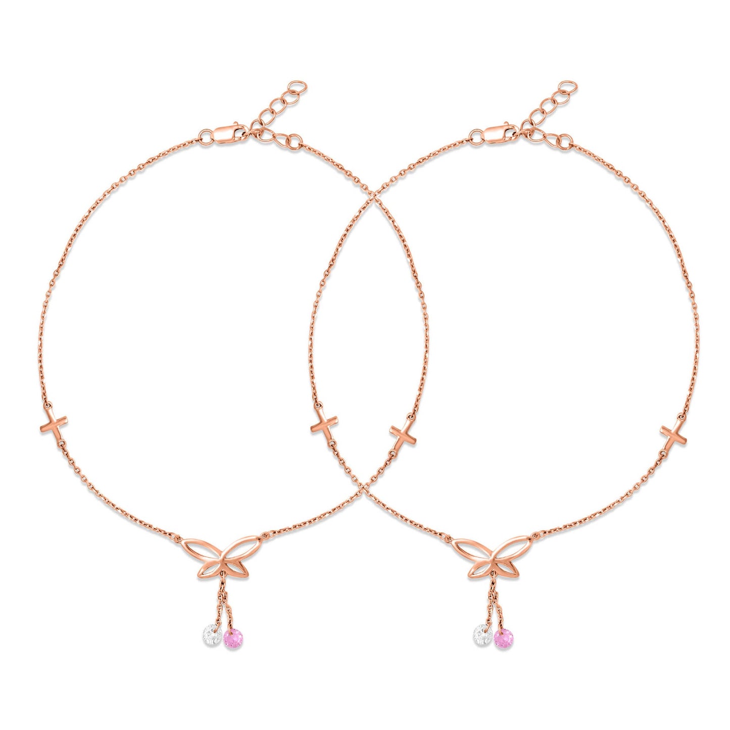 Butterfly Rose Gold Plated 925 Sterling Silver Charm Anklet