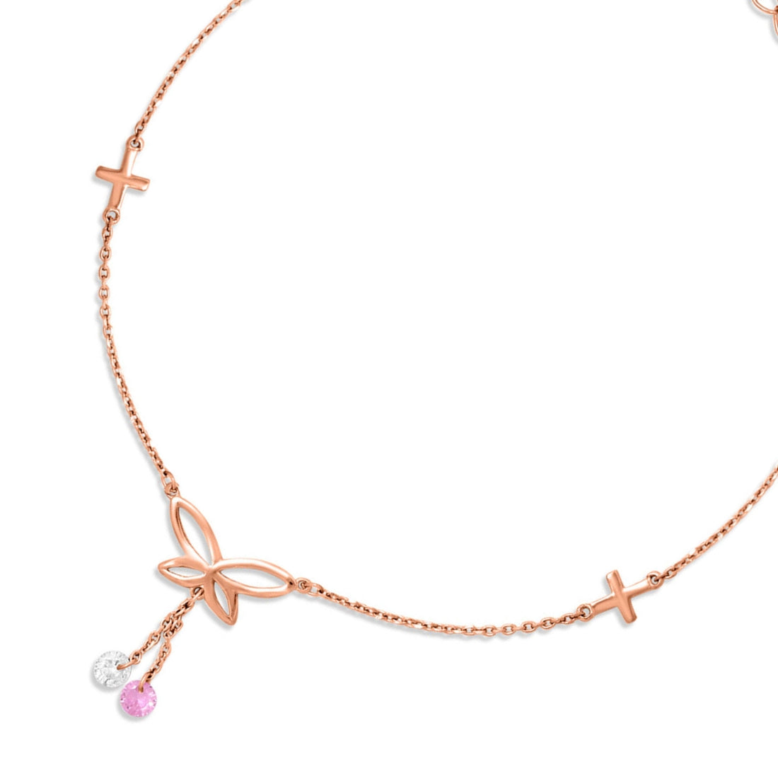 Butterfly Rose Gold Plated 925 Sterling Silver Charm Anklet
