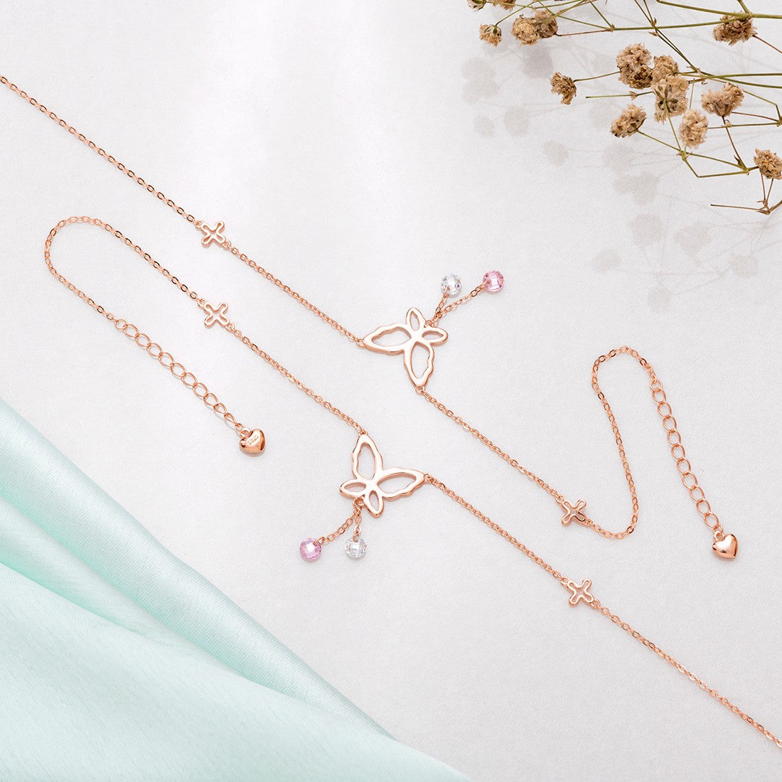 Kimirica x Zavya Butterfly Rose Gold 925 Silver Charm Anklet