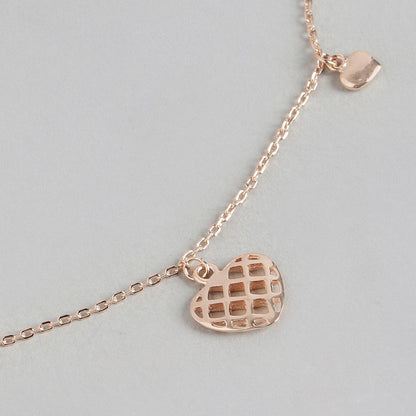 Heart Charm Rose Gold Plated 925 Sterling Silver Anklet