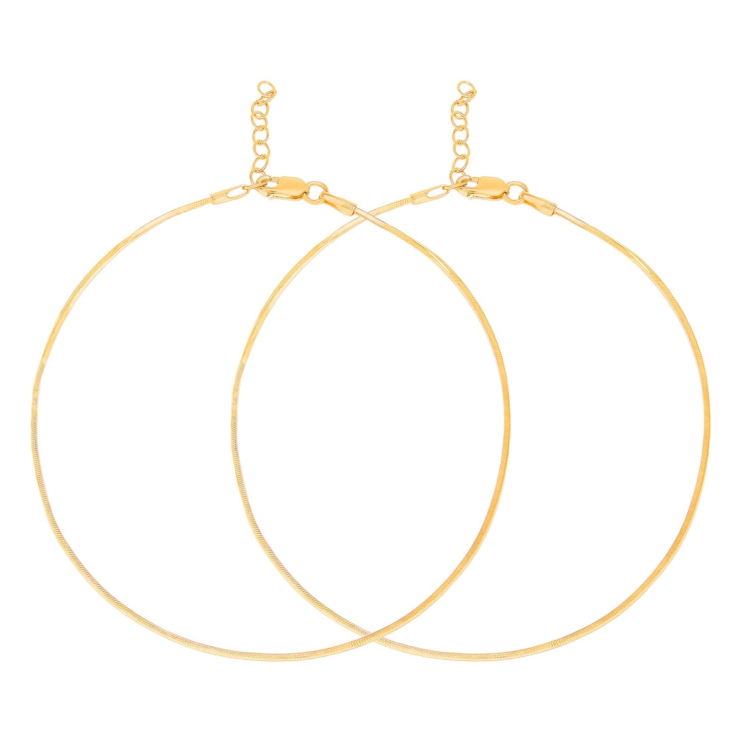 Two golden 925 Sterling Silver snake chain anklets for women. Elegant jewellery with clasps. – Zavya