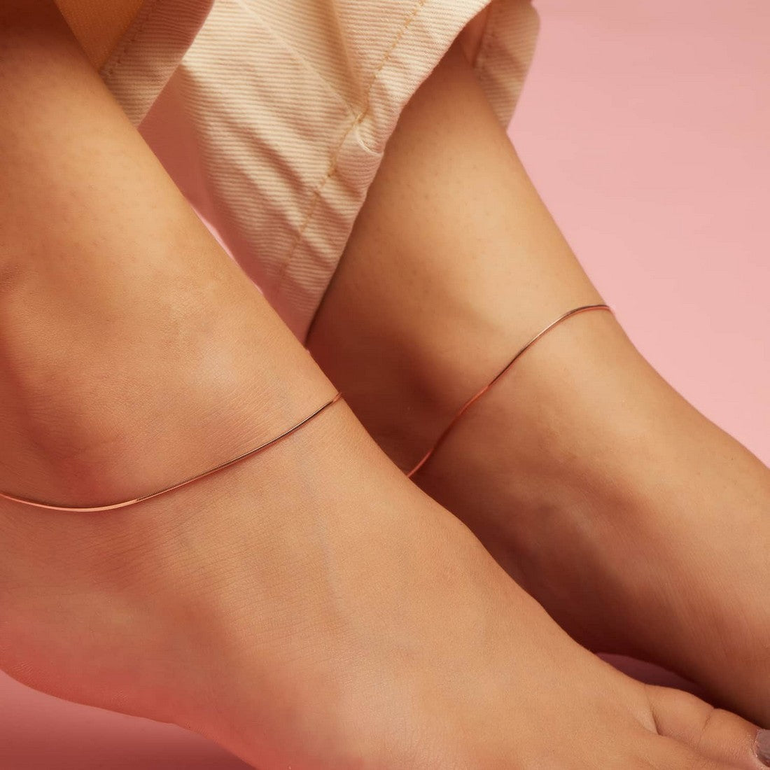 Minimal Snake Chain 925 Silver Anklet In Rose Gold