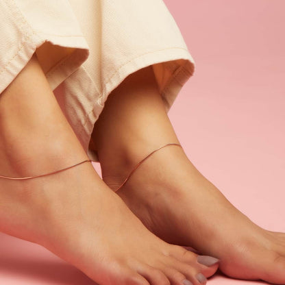 Minimal Snake Chain 925 Sterling Silver Anklet In Rose Gold