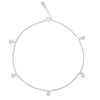 Delicate 925 Sterling Silver anklet for women featuring a chain with dangling CZ drop stones. – Zavya