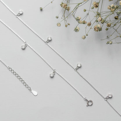Women's 925 Sterling Silver anklet featuring a delicate chain with clear drop CZ stones and clasp – Zavya