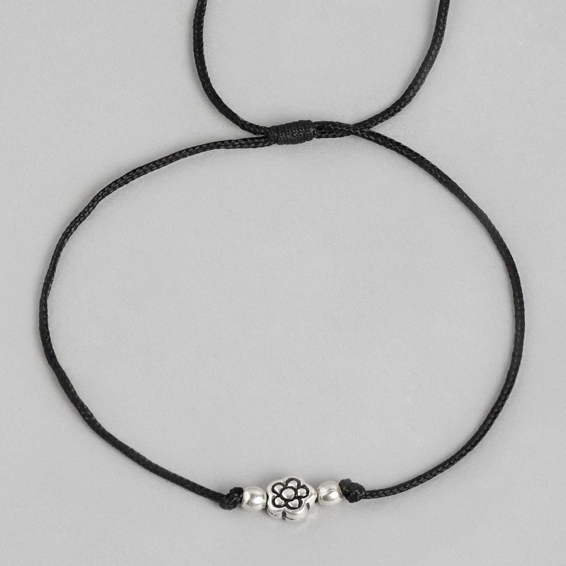 Floral Rhodium Plated 925 Sterling Silver Thread Anklet