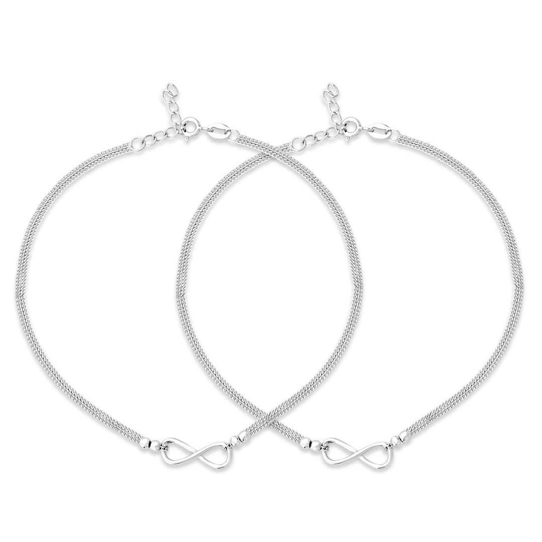 Infinity Dual Chain  Rhodium Plated 925 Sterling Silver Anklet