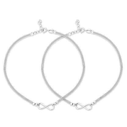 Infinity Dual Chain  Rhodium Plated 925 Sterling Silver Anklet