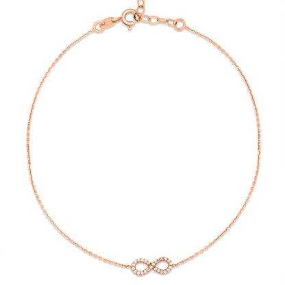 Infinity Rose Gold Plated CZ 925 Sterling Silver Anklet