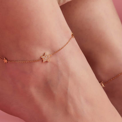 Star Rose Gold Plated CZ 925 Sterling Silver Anklet
