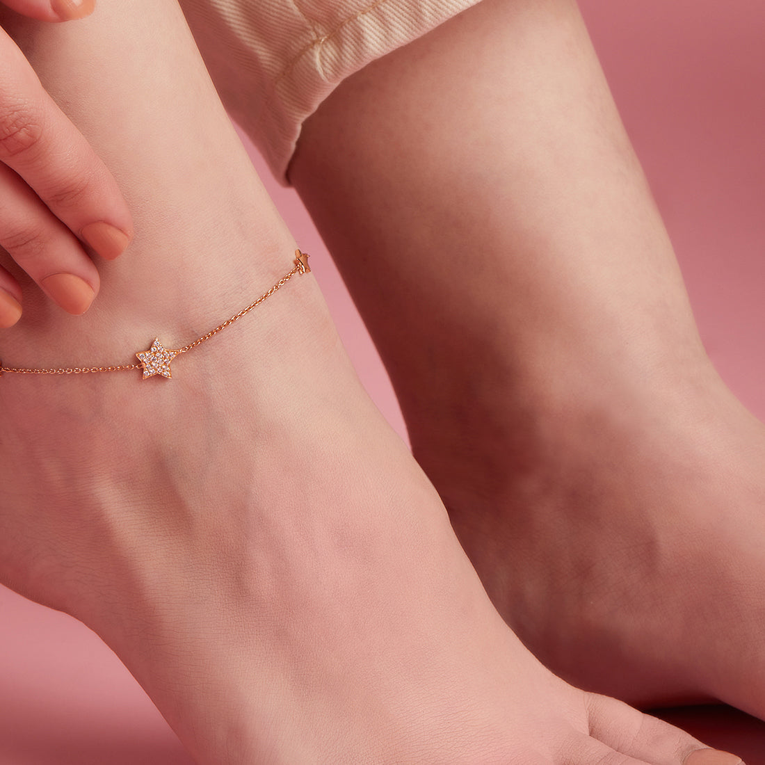 Star Rose Gold Plated CZ 925 Sterling Silver Anklet