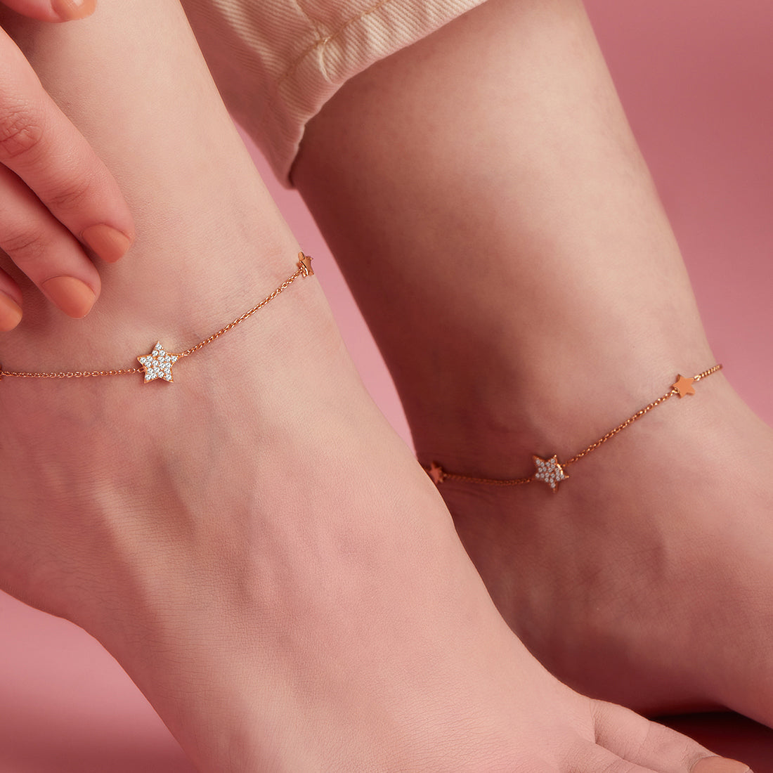 Star Rose Gold Plated CZ 925 Sterling Silver Anklet