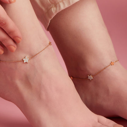 Star Rose Gold Plated CZ 925 Sterling Silver Anklet