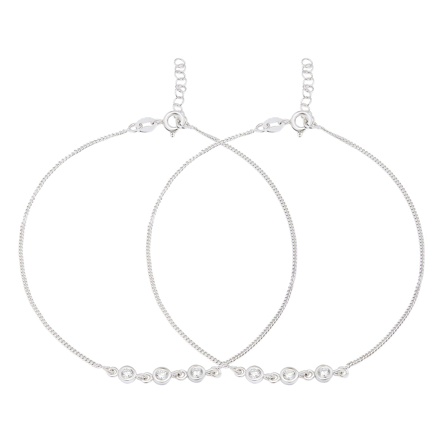 Triple CZ 925 Sterling Silver Chain Anklets