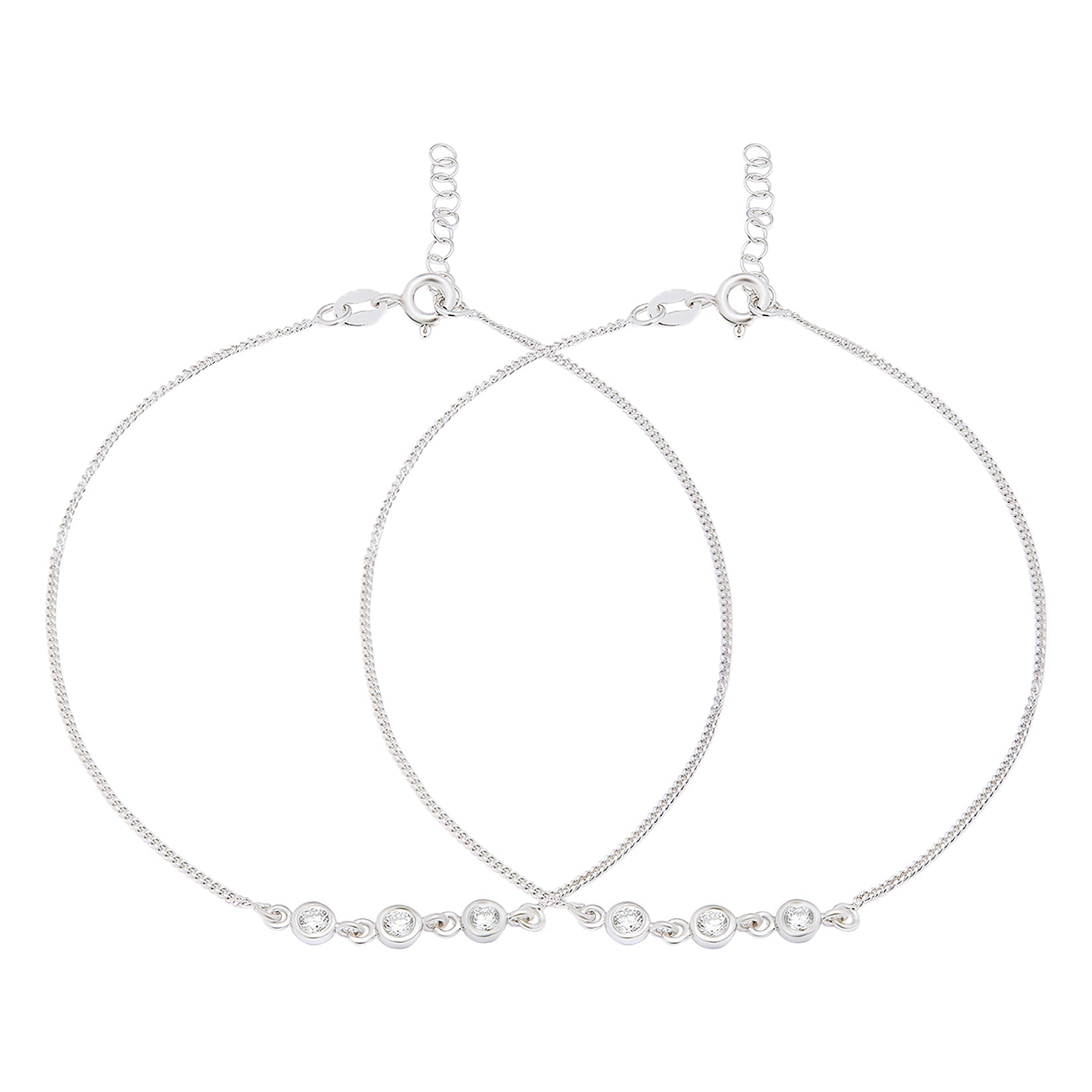 Triple CZ 925 Sterling Silver Chain Anklets