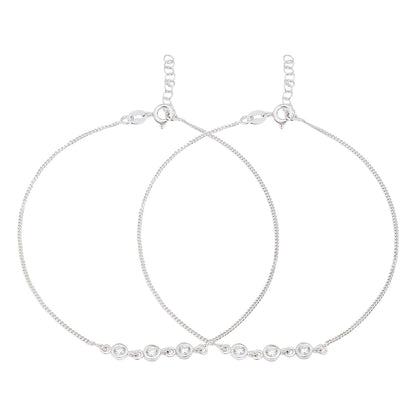 Triple CZ 925 Sterling Silver Chain Anklets
