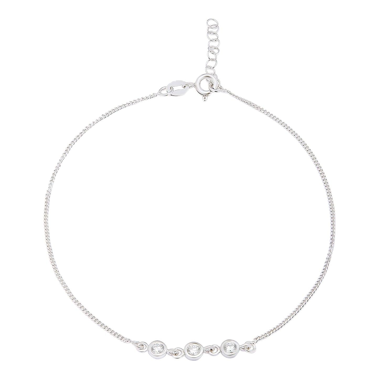 Triple CZ 925 Sterling Silver Chain Anklets