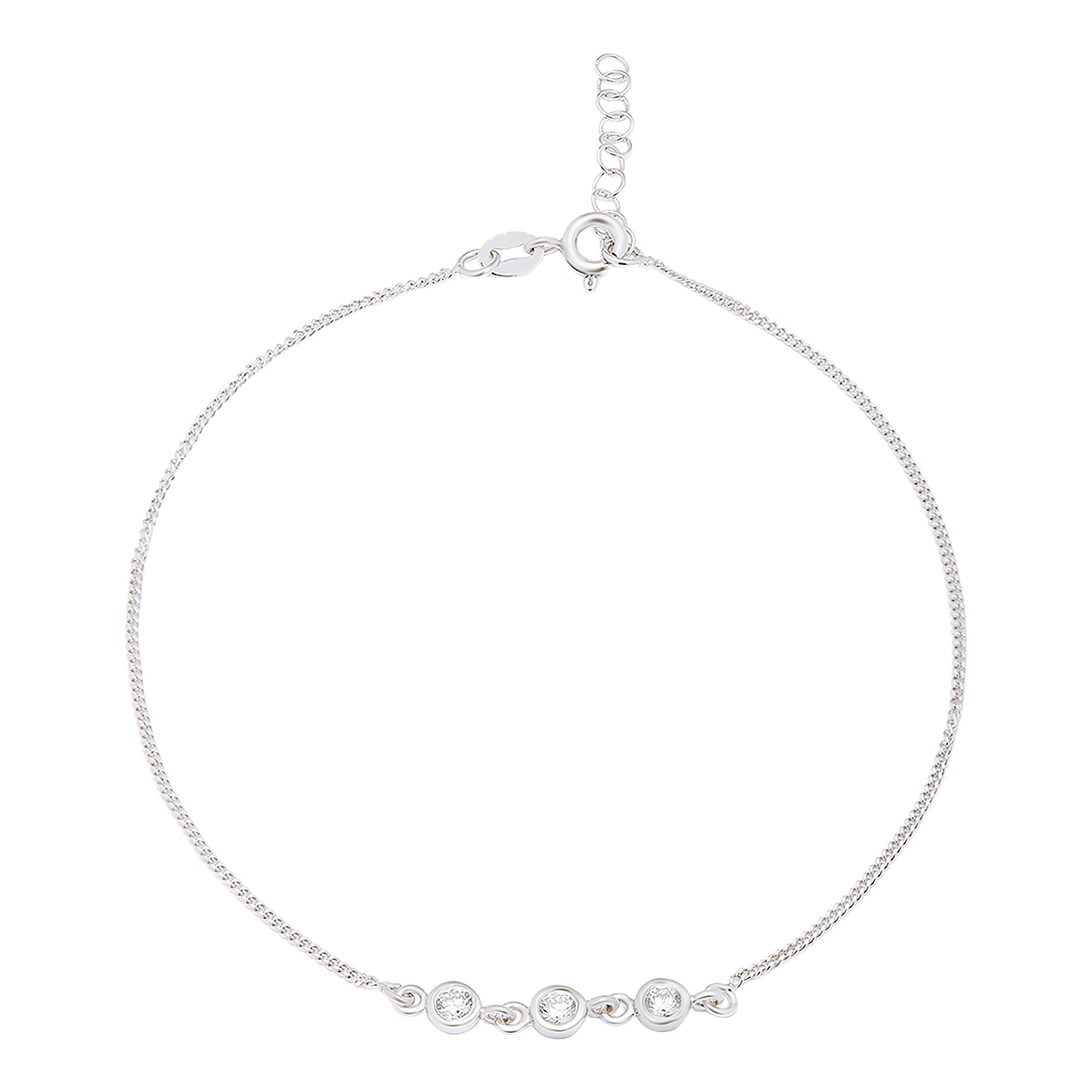 Triple CZ 925 Sterling Silver Chain Anklets