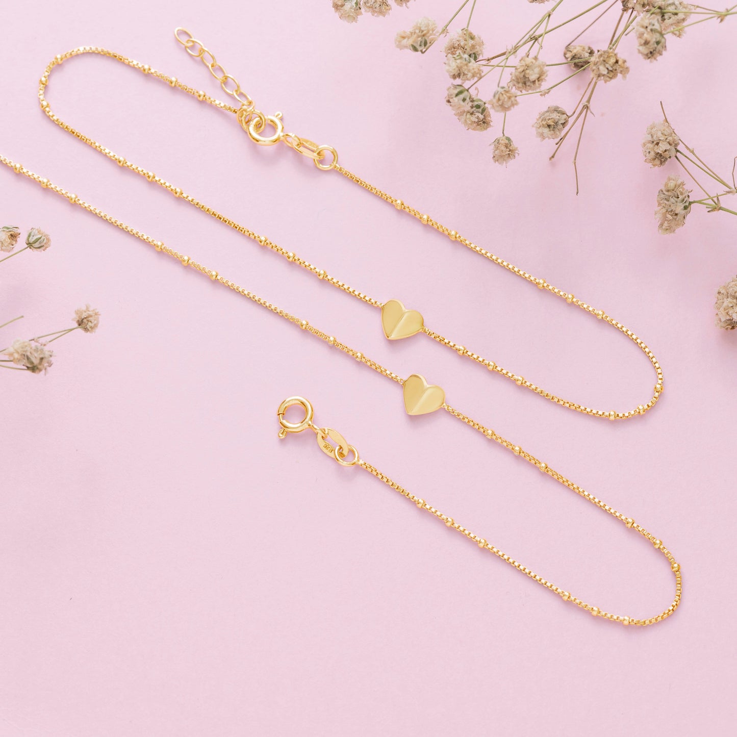 Golden Heartstrings Gold Plated 925 Sterling Silver Chain Anklet