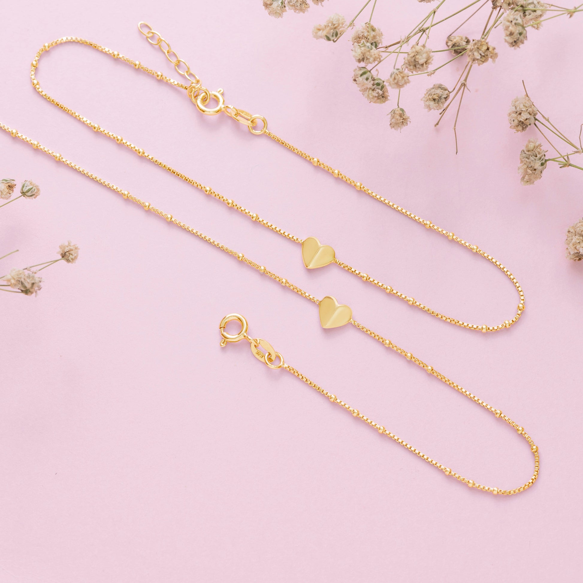 Golden Heartstrings Gold Plated 925 Sterling Silver Chain Anklet