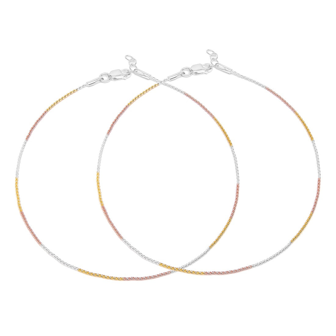 Triple Tone Classic 925 Sterling Silver Rope Chain Anklet