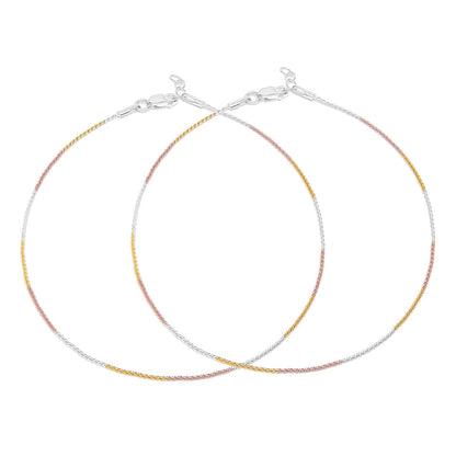 Triple Tone Classic 925 Sterling Silver Rope Chain Anklet
