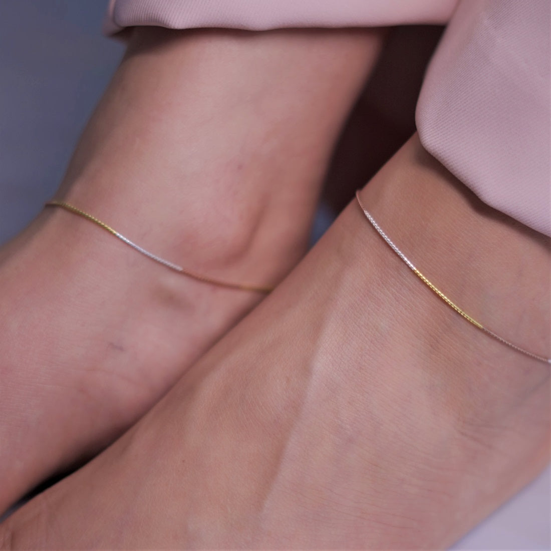 Triple Tone Classic 925 Sterling Silver Rope Chain Anklet