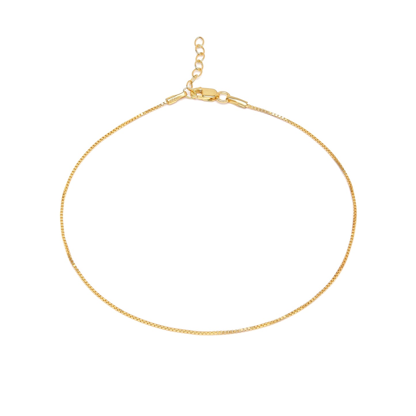 Gold-plated 925 Sterling Silver box chain anklet for women. Dainty everyday jewellery with clasp – Zavya