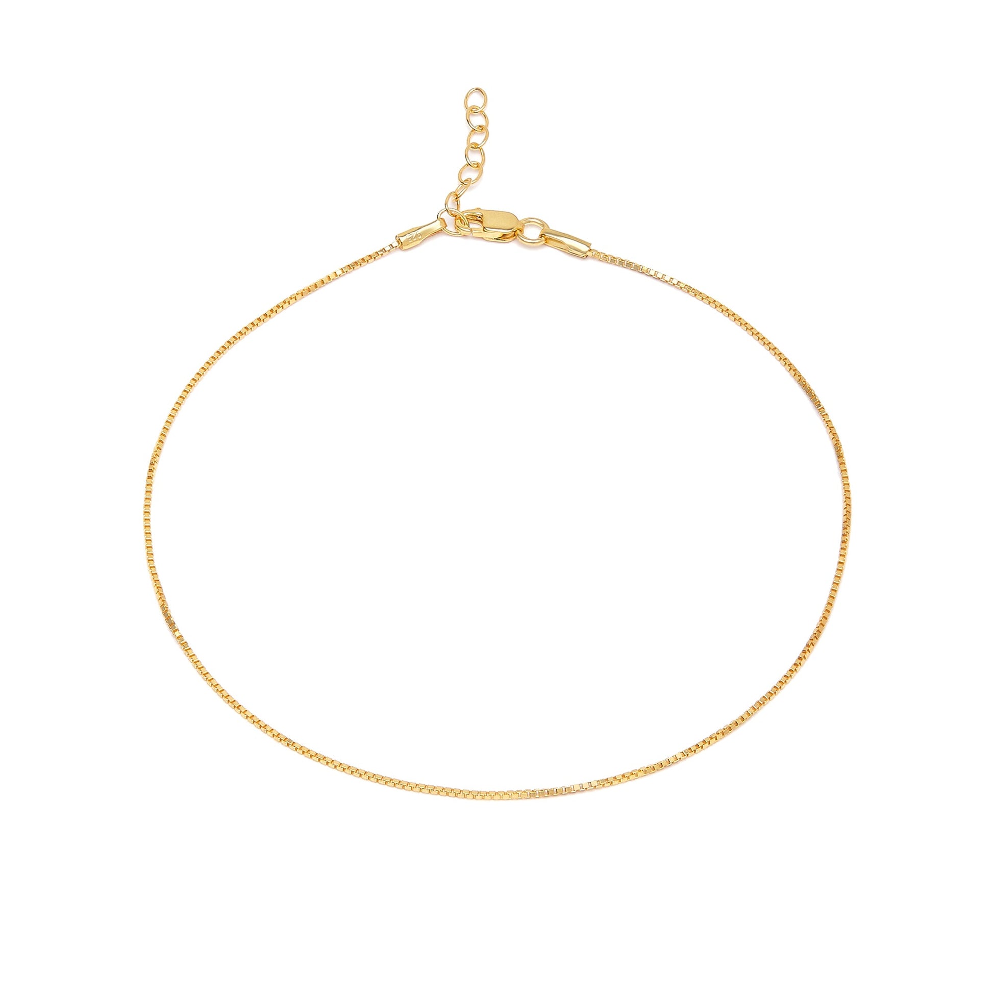 Gold-plated 925 Sterling Silver box chain anklet for women. Dainty everyday jewellery with clasp – Zavya
