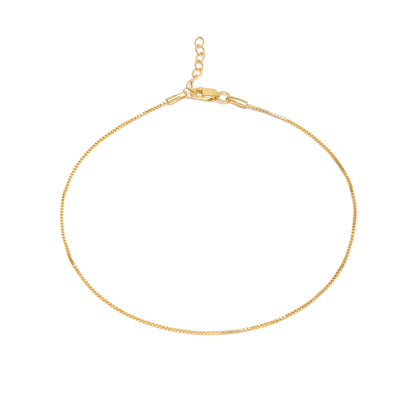 Gold-plated 925 Sterling Silver box chain anklet for women. Dainty everyday jewellery with clasp – Zavya
