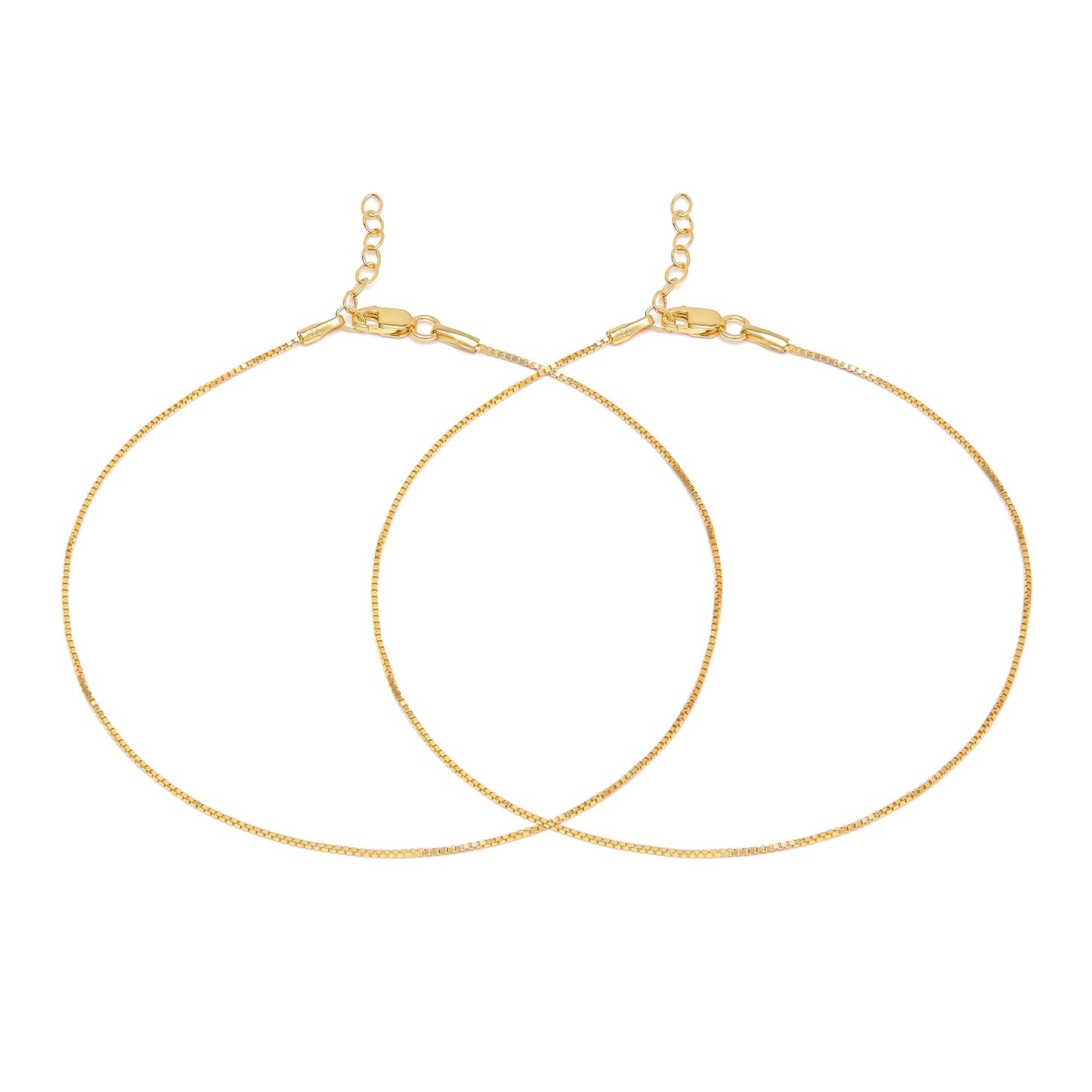 Two gold-plated 925 Sterling Silver box chain anklets for women. Minimalist everyday jewellery. – Zavya