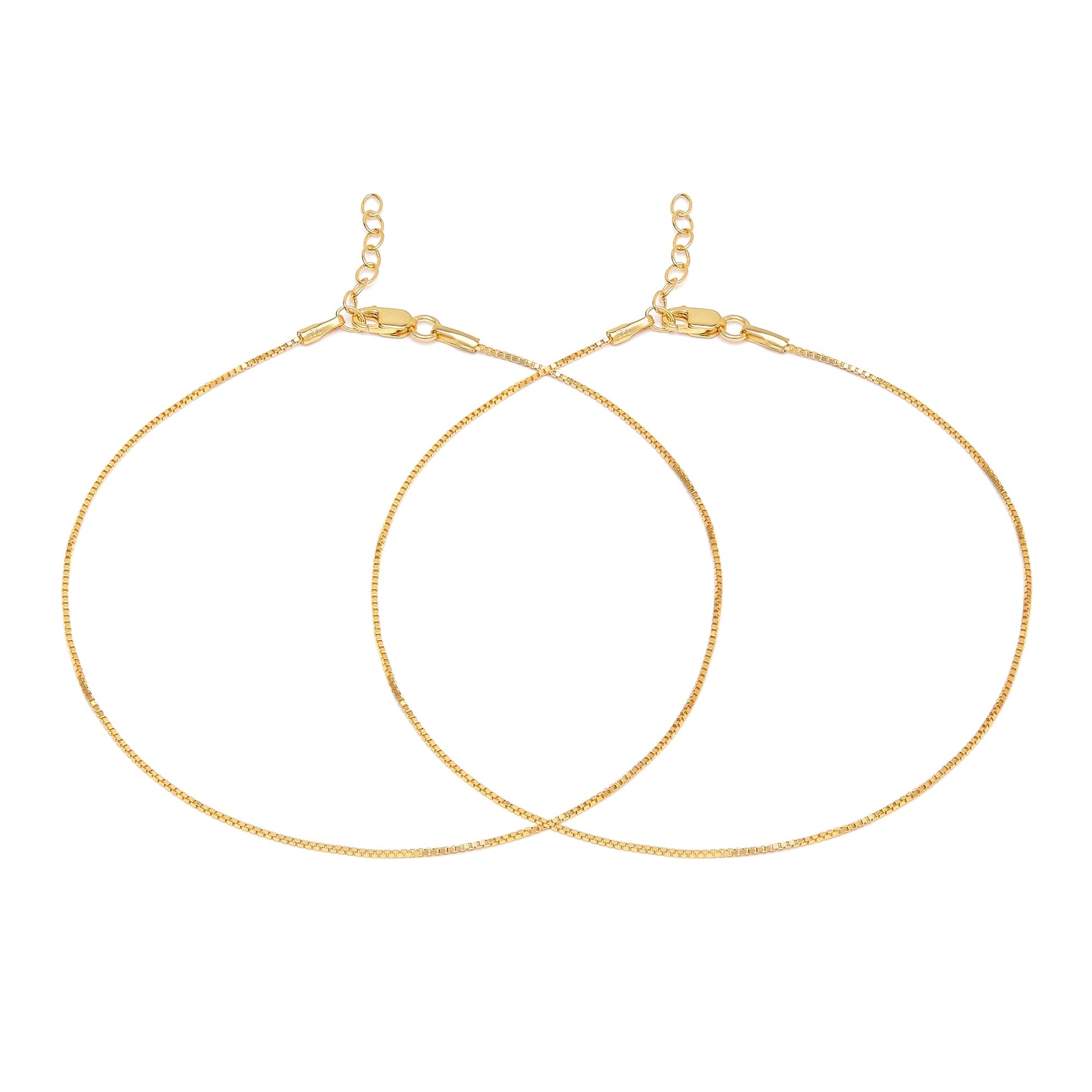 Two gold-plated 925 Sterling Silver box chain anklets for women. Minimalist everyday jewellery. – Zavya