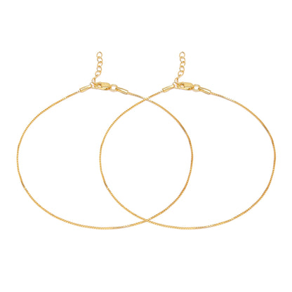 Two gold-plated 925 Sterling Silver box chain anklets for women. Minimalist everyday jewellery. – Zavya