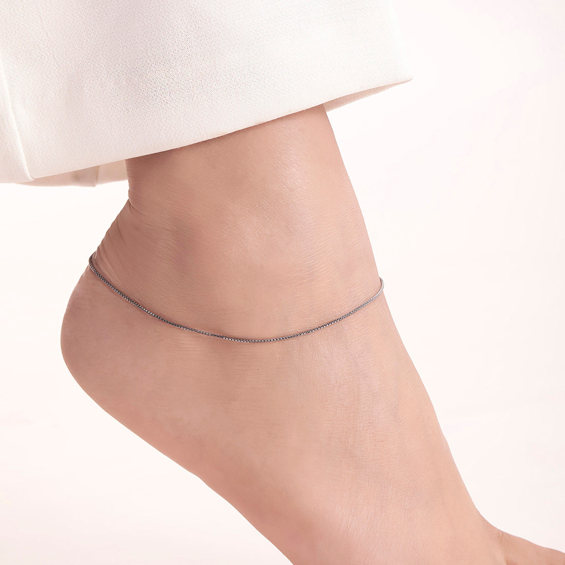 Black Rhodium plated 925 Sterling Silver Box Chain Anklet