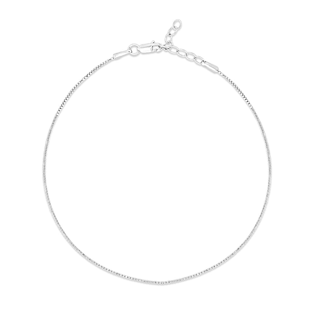 Rhodium plated 925 Sterling Silver Box Chain Anklet