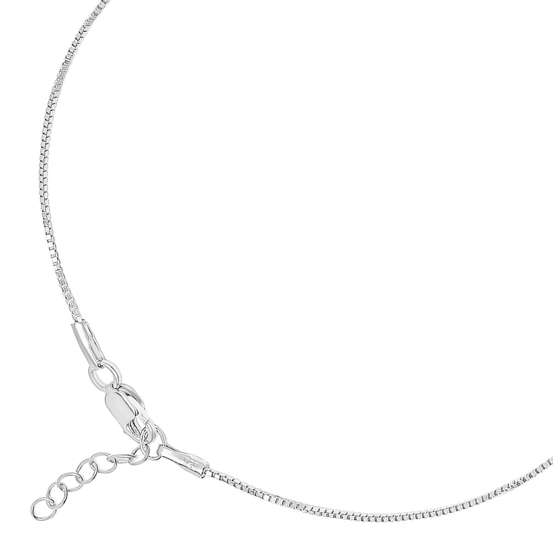 Rhodium plated 925 Sterling Silver Box Chain Anklet