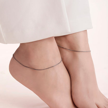 Black Rhodium plated 925 Sterling Silver Box Chain Anklet
