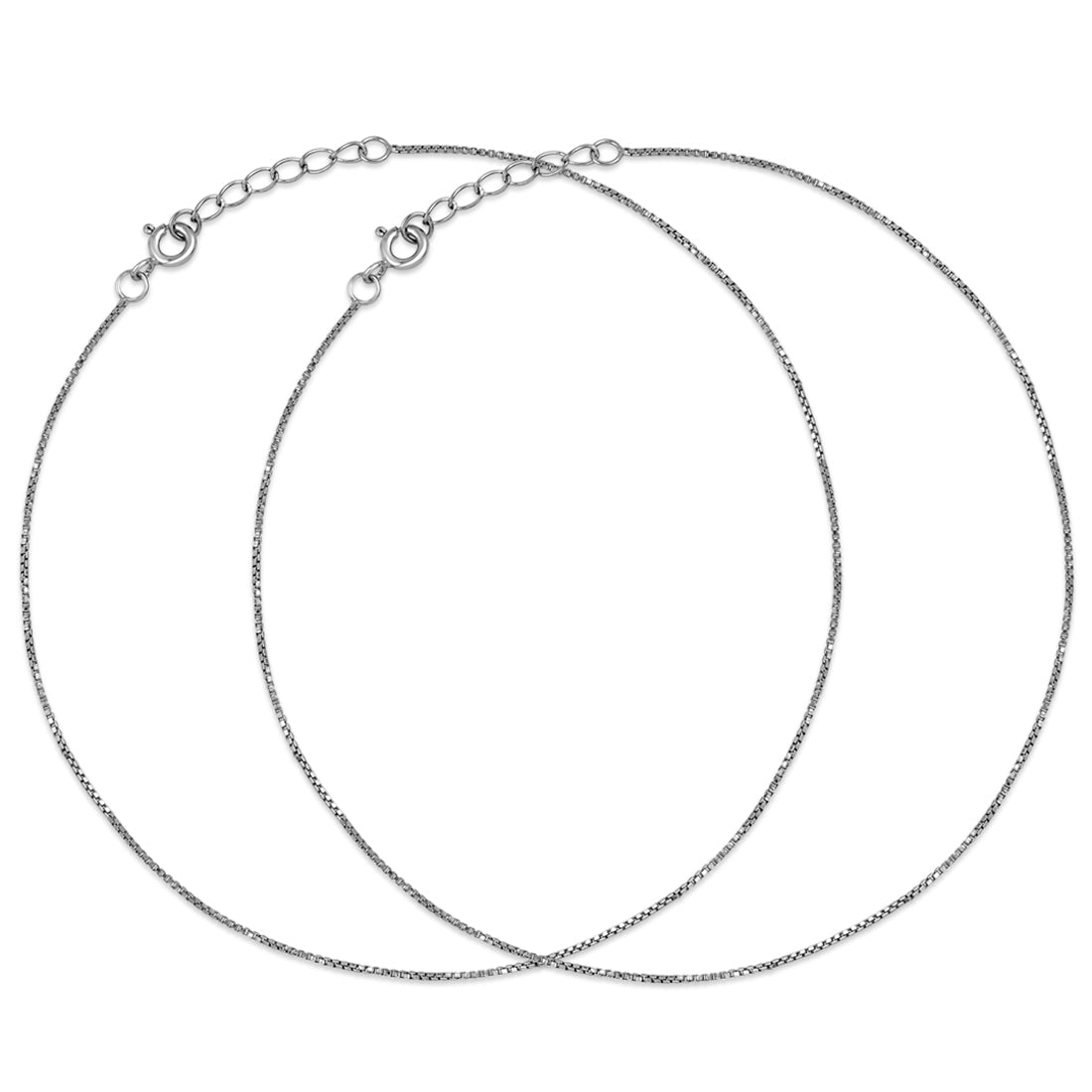 Black Rhodium plated 925 Sterling Silver Box Chain Anklet