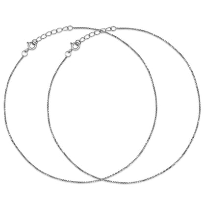 Black Rhodium plated 925 Sterling Silver Box Chain Anklet