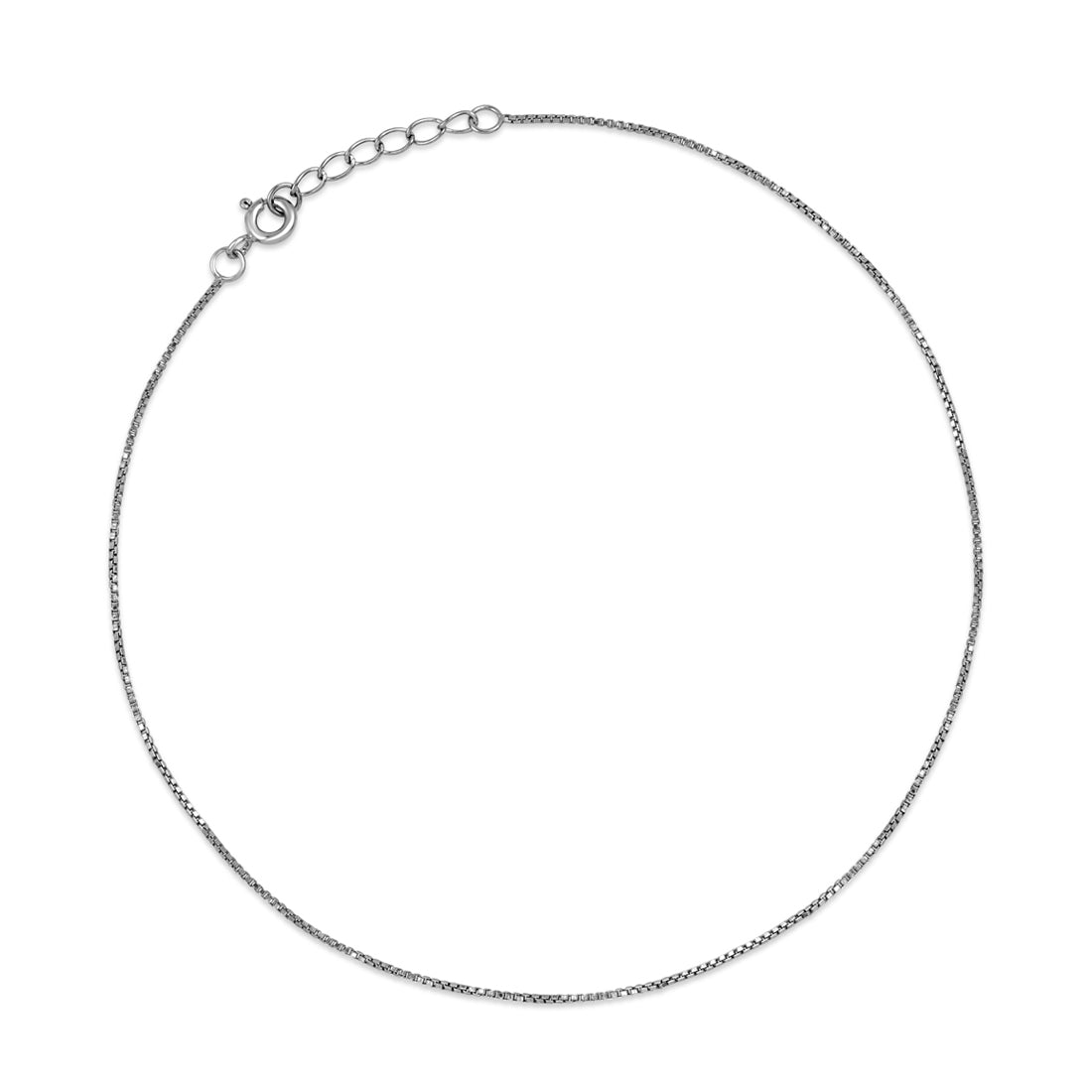 Black Rhodium plated 925 Sterling Silver Box Chain Anklet