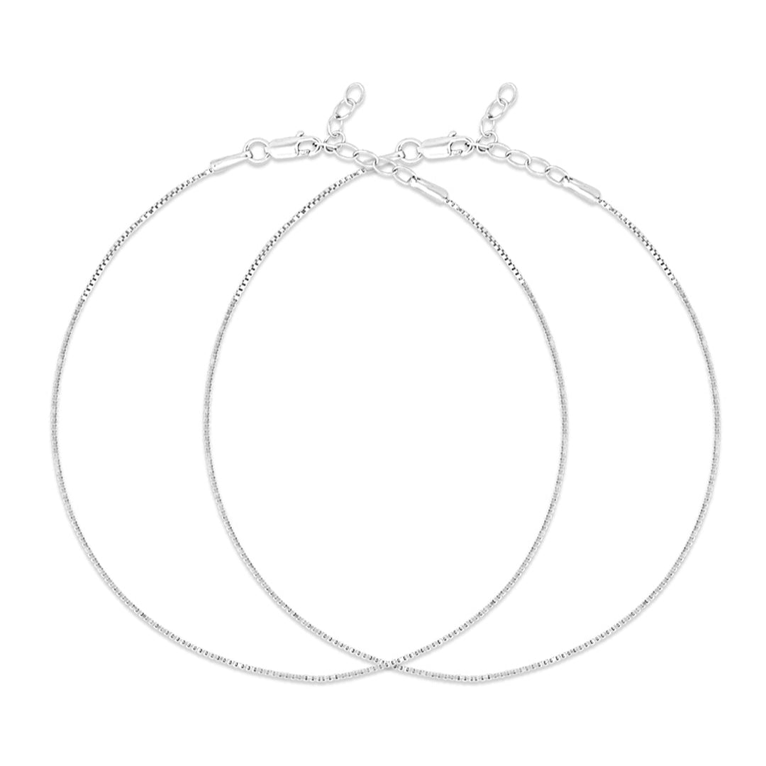 Rhodium plated 925 Sterling Silver Box Chain Anklet